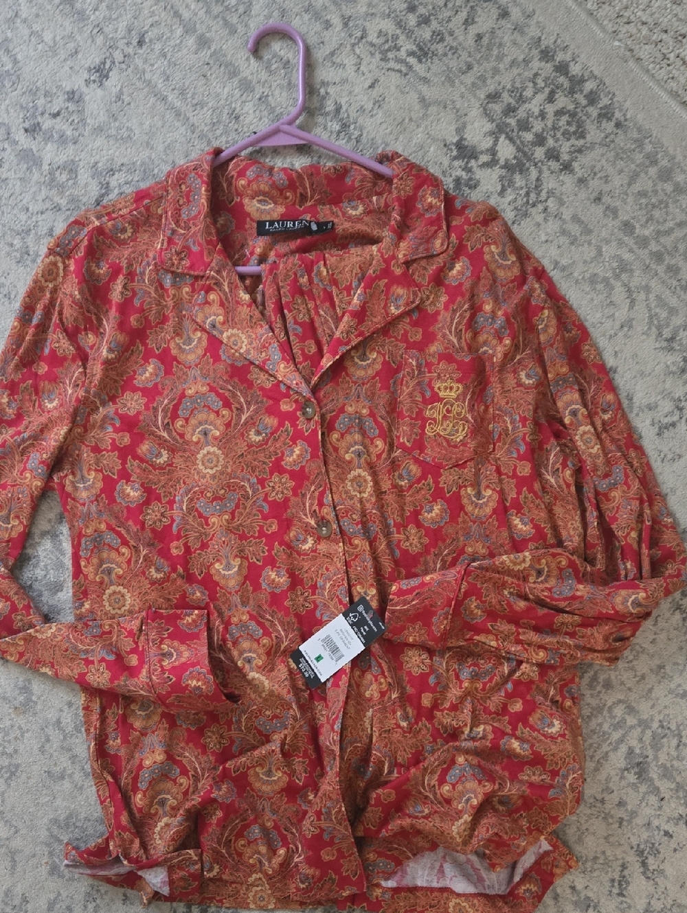 Lauren Ralph Lauren Red Paisley Button-Front Shirt with Blue & Gold Accents